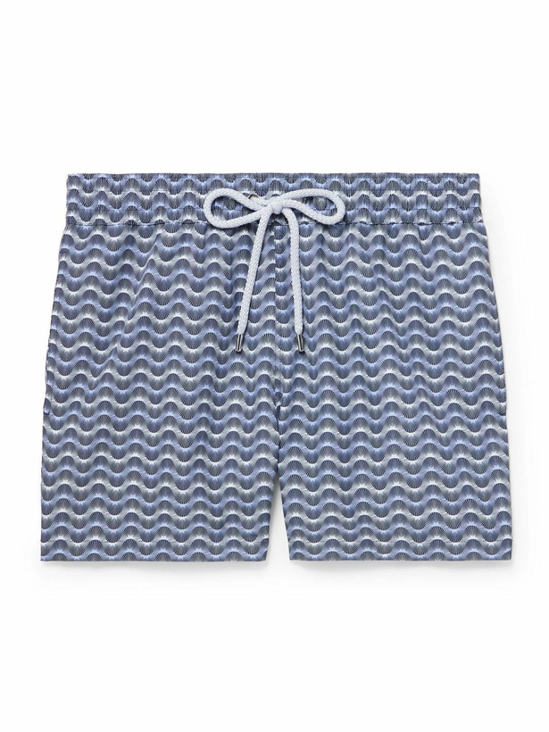 Photo: Frescobol Carioca - Rio Straight-Leg Mid-Length Printed Recycled Swim Shorts - Blue