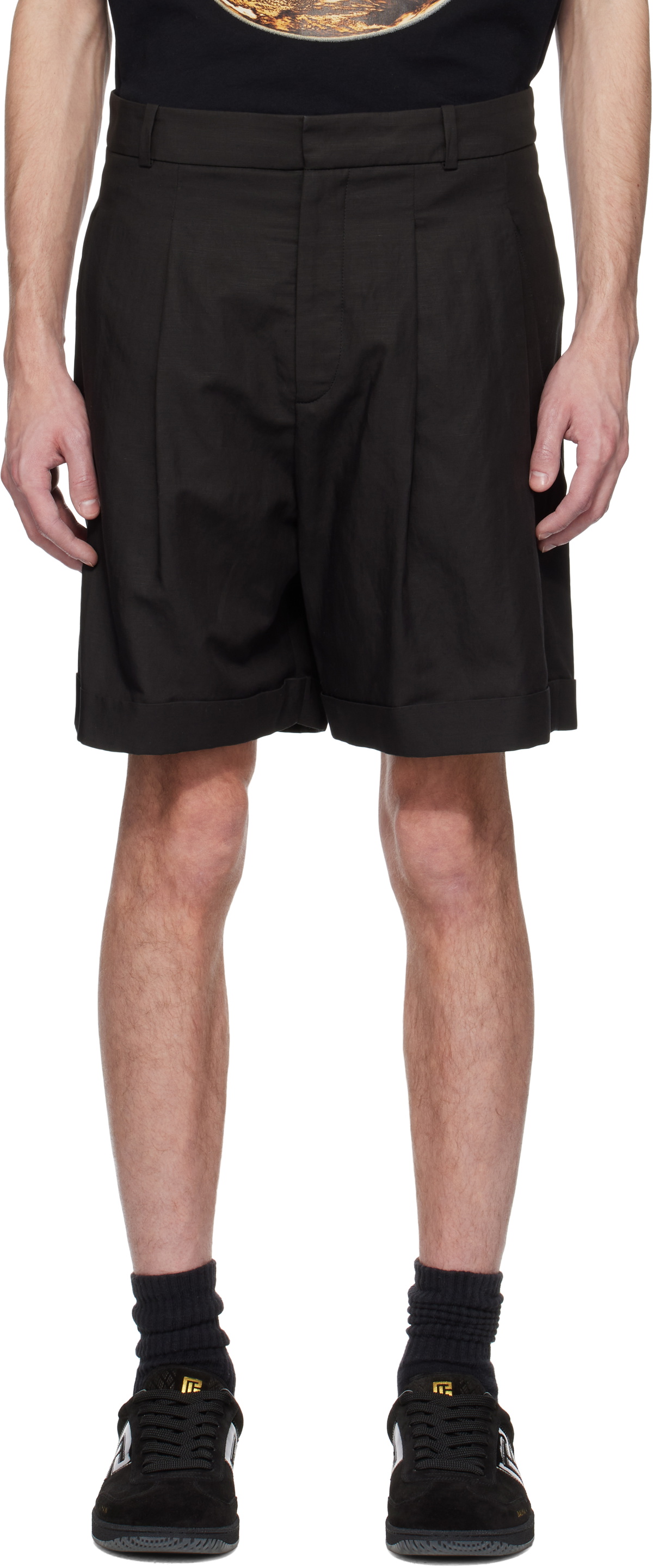 Balmain Black Pleated Bermuda Shorts