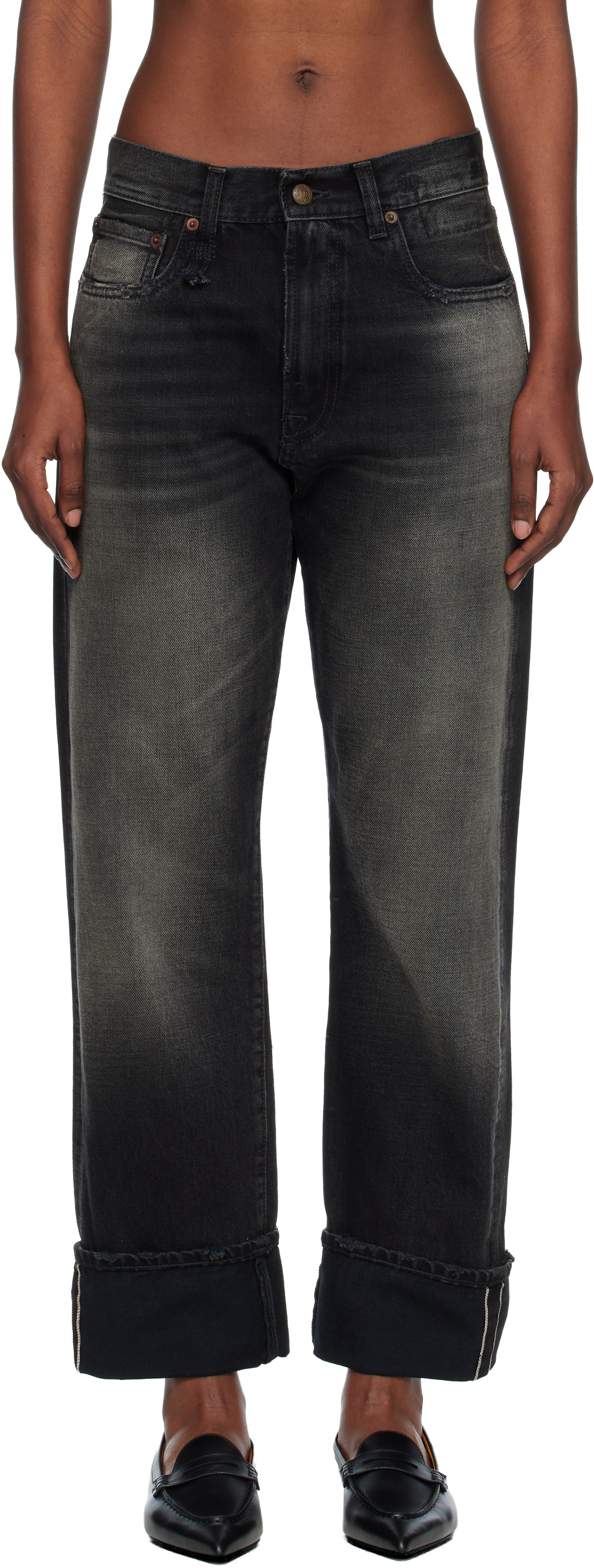 R13 Blue Double-Shredded Hem High-Rise Camille Jeans R13