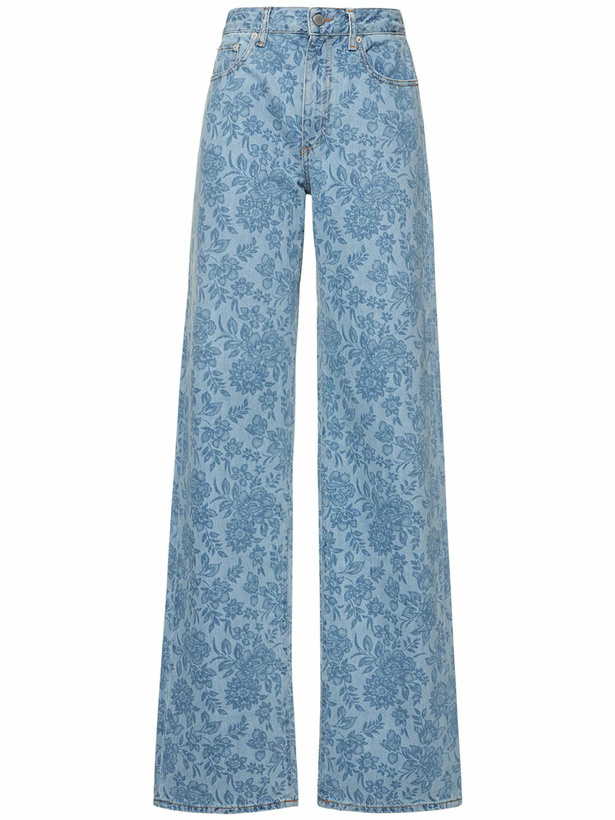 Photo: ALESSANDRA RICH - Flower Printed Denim Wide Jeans