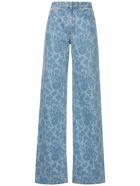 ALESSANDRA RICH - Flower Printed Denim Wide Jeans
