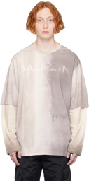 Balmain Gray Printed Long Sleeve T-Shirt