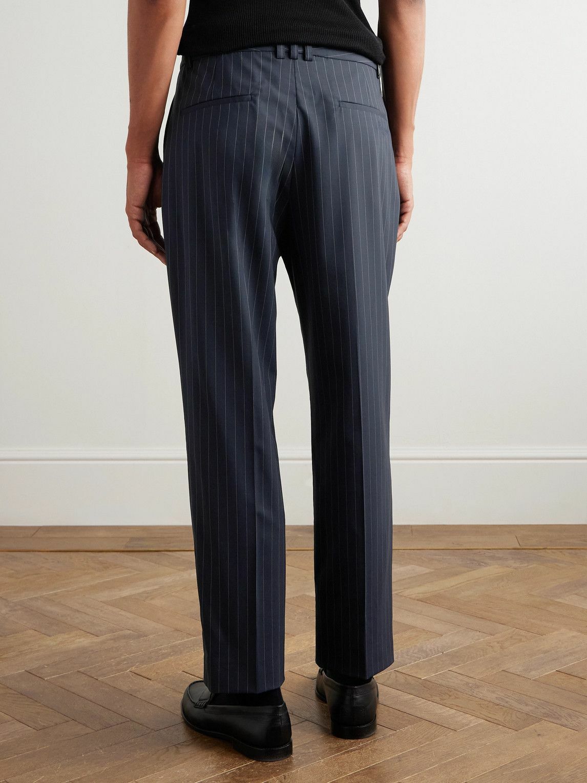 Balmain - Tapered Cropped Pleated Pinstriped Wool-Blend Trousers - Black