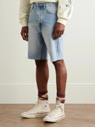 MANAAKI - Tama Slim-Fit Straight-Leg Distressed Denim Shorts - Blue