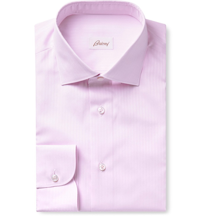 Photo: Brioni - Cutaway-Collar Striped Cotton-Poplin Shirt - Pink