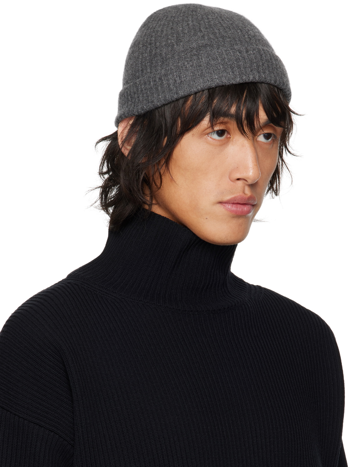 AURALEE Gray Wool Soft Cord Knit Beanie