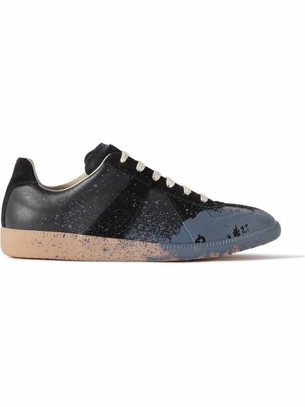 Photo: Maison Margiela - Replica Paint-Splattered Suede and Leather Sneakers - Black