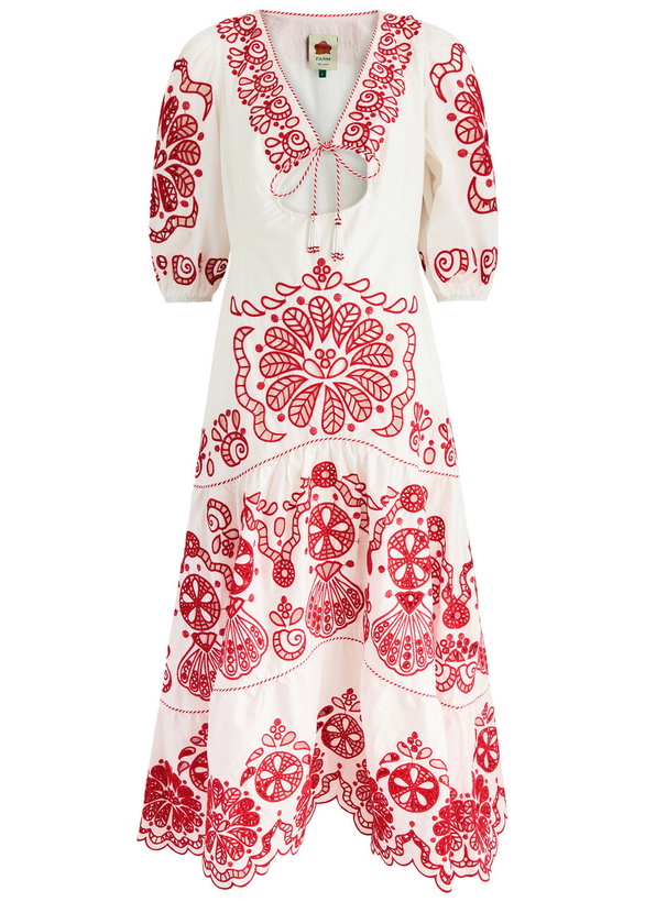 Photo: Farm Rio Richelieu Embroidered Cotton Maxi Dress White