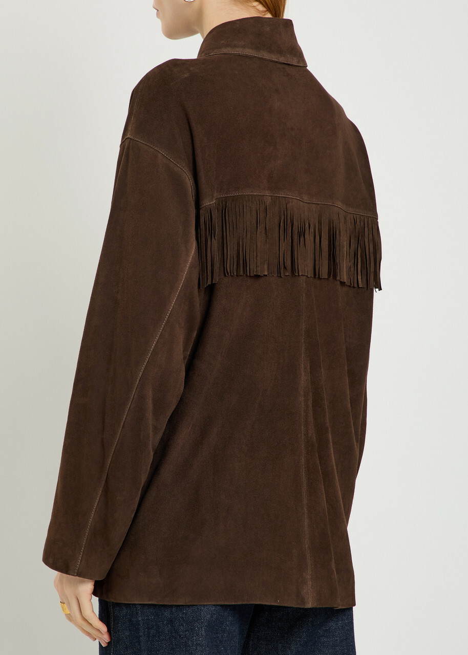 Nili Lotan Foudre Fringed Suede Jacket Dark Brown