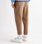 AMI PARIS - Tapered Cropped Pleated Cotton-Twill Trousers - Neutrals