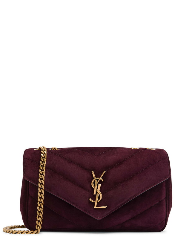 Photo: Saint Laurent Loulou Small Quilted Suede Shoulder bag - Burgundy - One Size