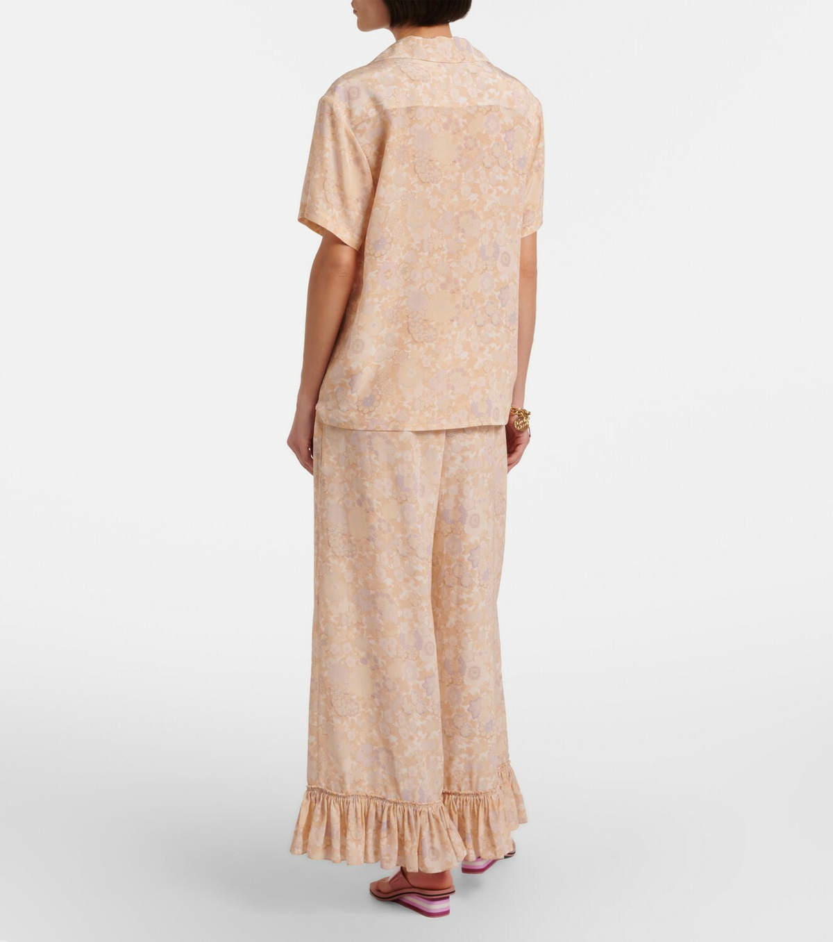 Chloé Floral ruffled silk wide-leg pants
