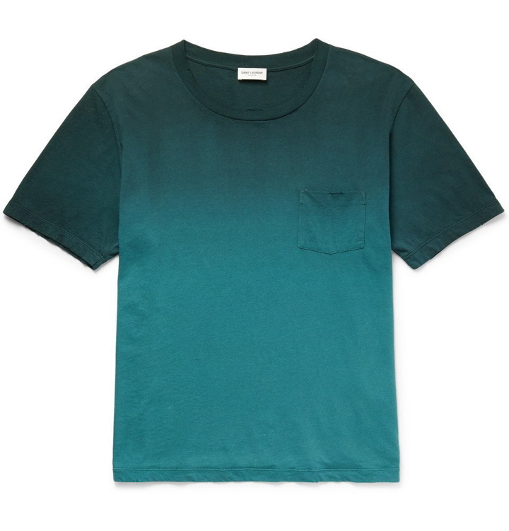 Photo: Saint Laurent - Distressed Dégradé Cotton-Jersey T-Shirt - Emerald