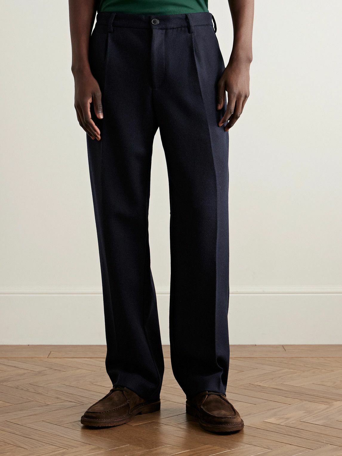 Portuguese Flannel - Pleated Wool Trousers - Blue