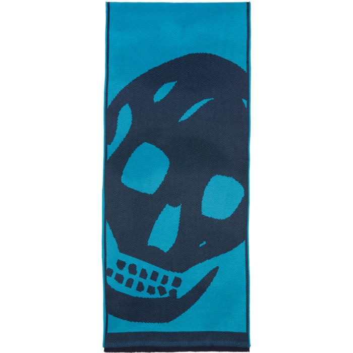 Photo: Alexander McQueen Navy and Blue Oversized Skull Scarf