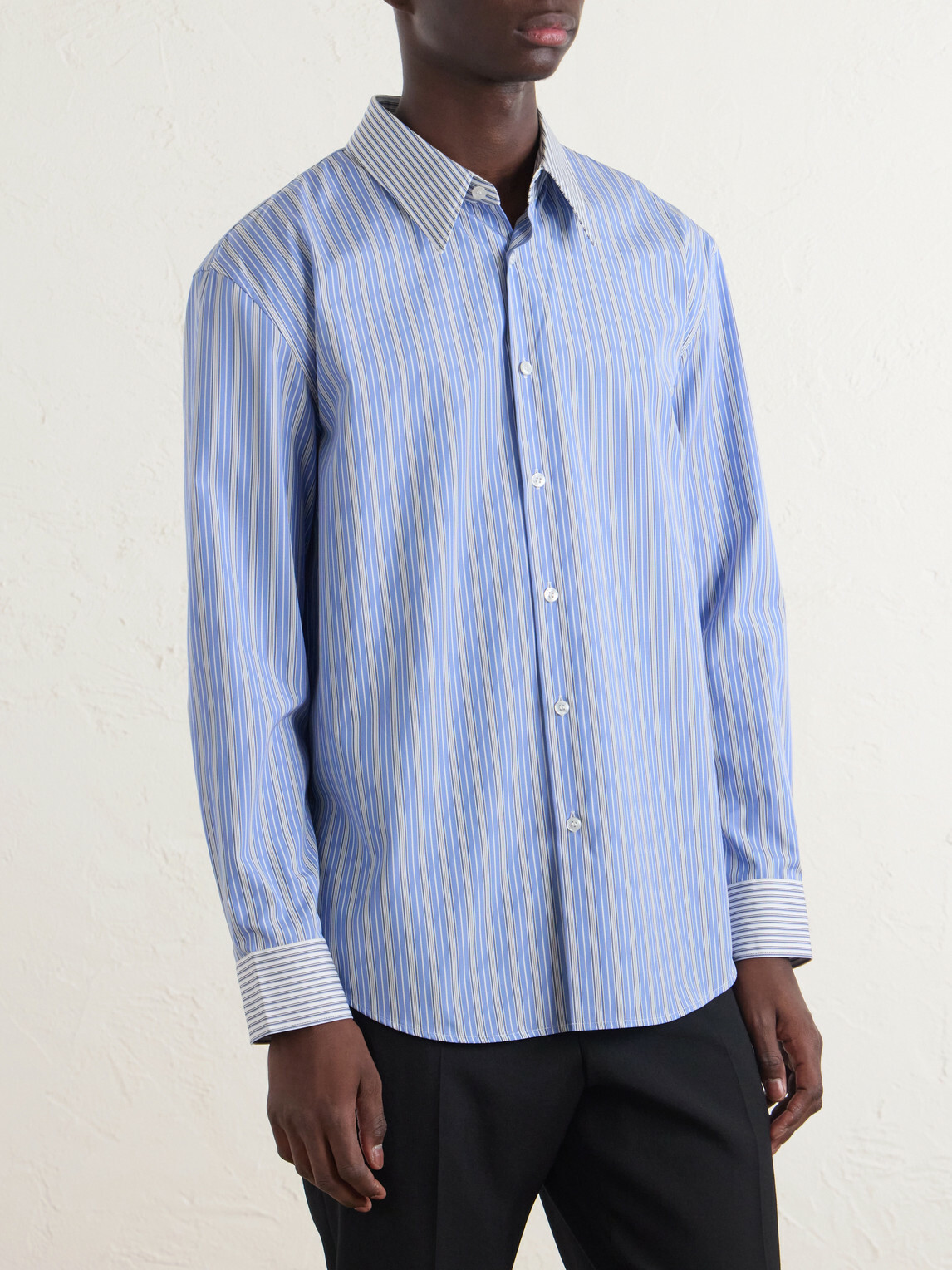 SAINT LAURENT - Striped Cotton-Poplin Shirt - Blue