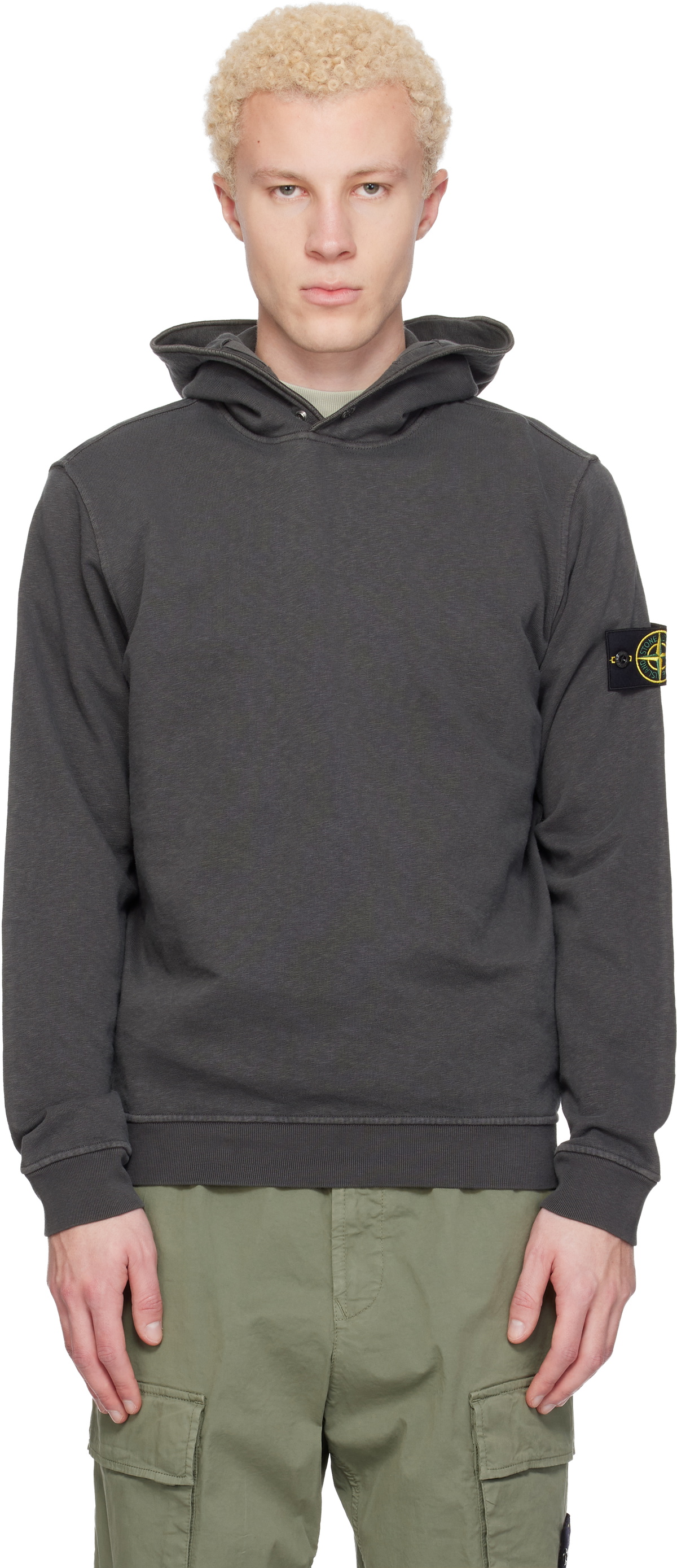 Stone Island Gray 6100031 Malfilé Fleece Old Effect Hoodie