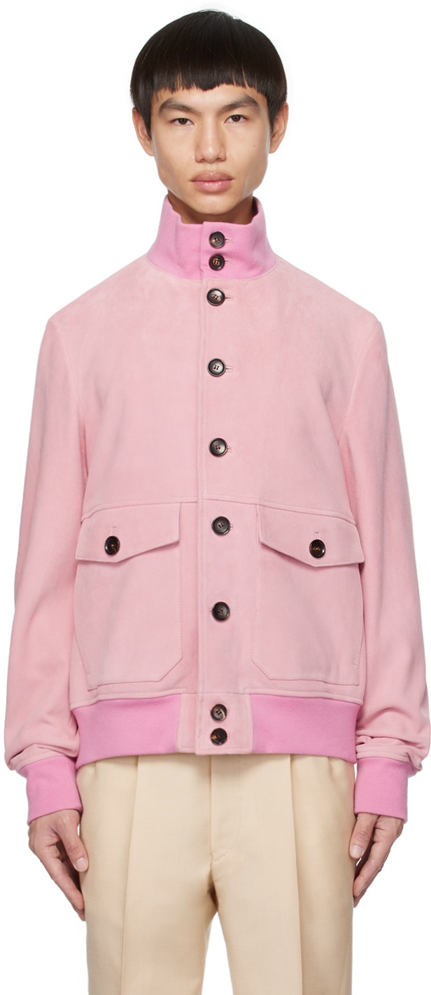 Photo: Bally Pink Button Suede Bomber Jacket