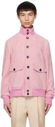 Bally Pink Button Suede Bomber Jacket