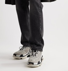 Balenciaga - Triple S Mesh, Nubuck and Leather Sneakers - Gray