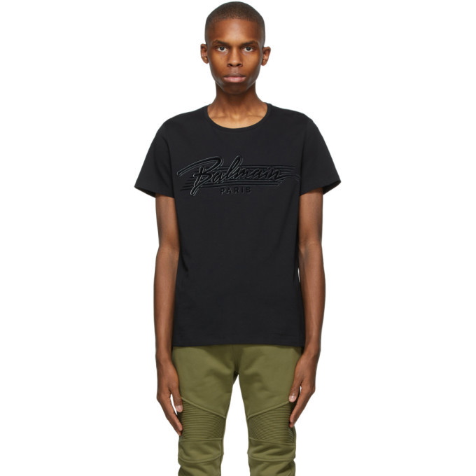 Photo: Balmain Black Bi-Color Flocked Logo T-Shirt