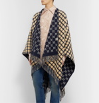 Gucci - Reversible Logo-Intarsia Fringed Wool Poncho - Blue