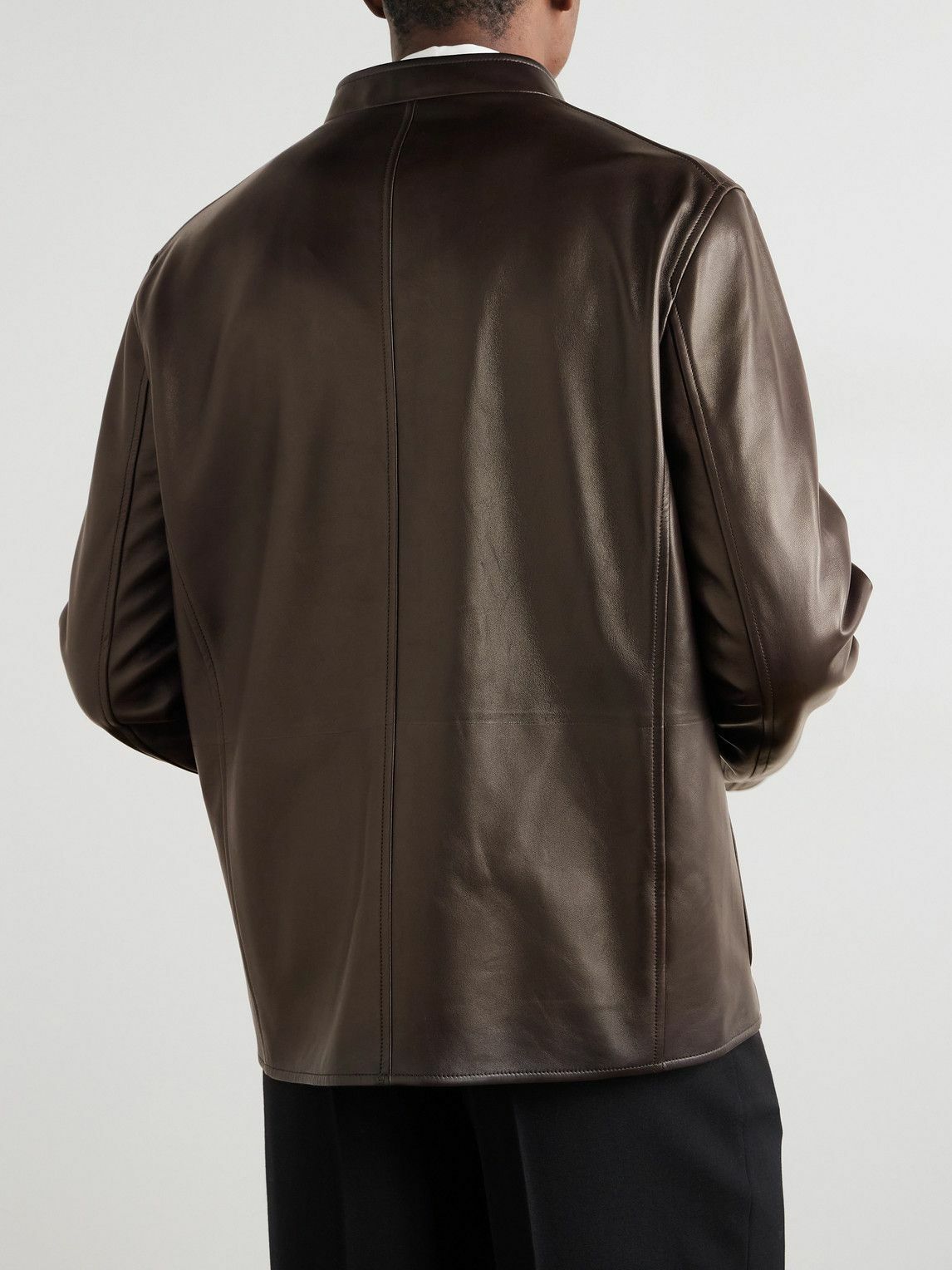 Dunhill - Nehru-Collar Leather Driving Jacket - Brown