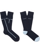 HUGO BOSS - Two-Pack Logo-Intarsia Stretch Cotton-Blend Socks - Blue