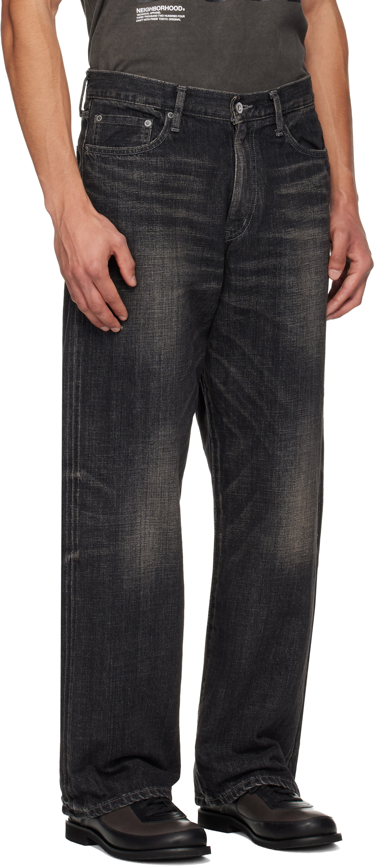 Neighborhood Black Washed Denim DP Wide Jeans Neighborhood
