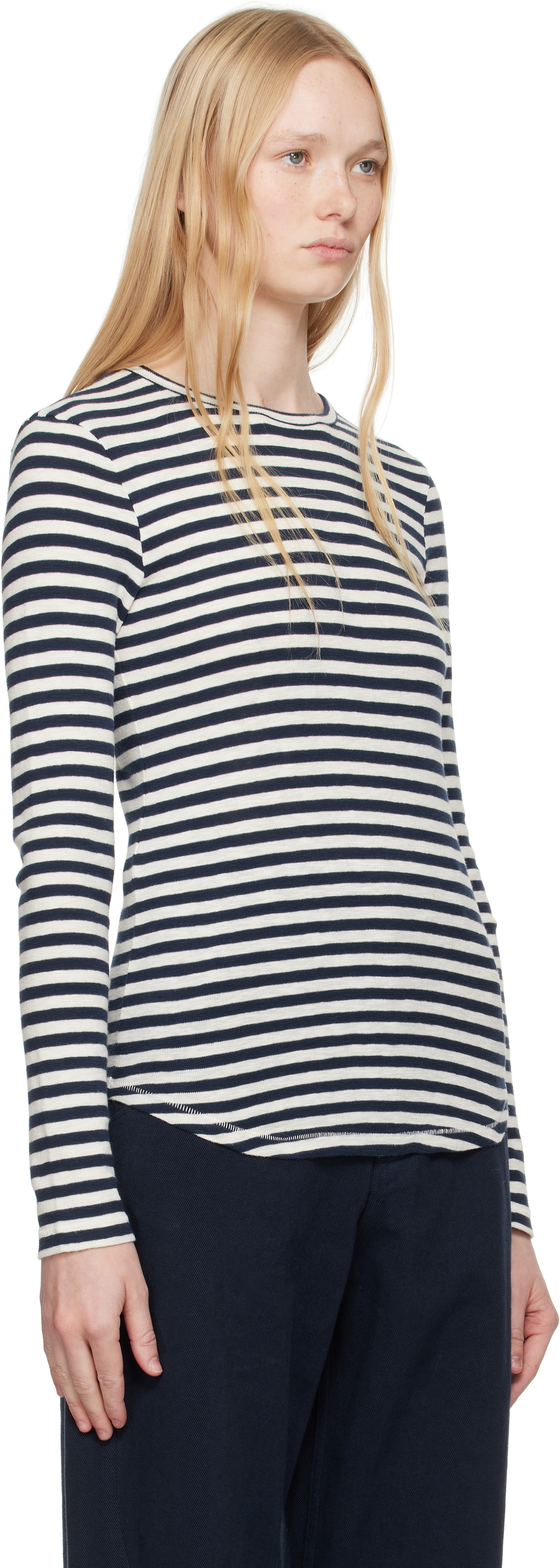 YMC Navy & White Earth Stripe T-shirt