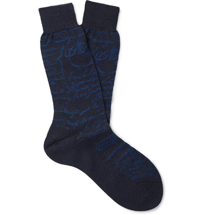 Photo: Berluti - Scritto Logo-Intarsia Cotton Socks - Blue