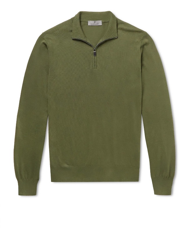 Photo: Canali - Slim-Fit Cotton Half-Zip Sweater - Green