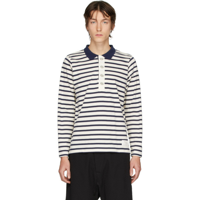 Linder Off-White and Navy Striped Rugby Polo