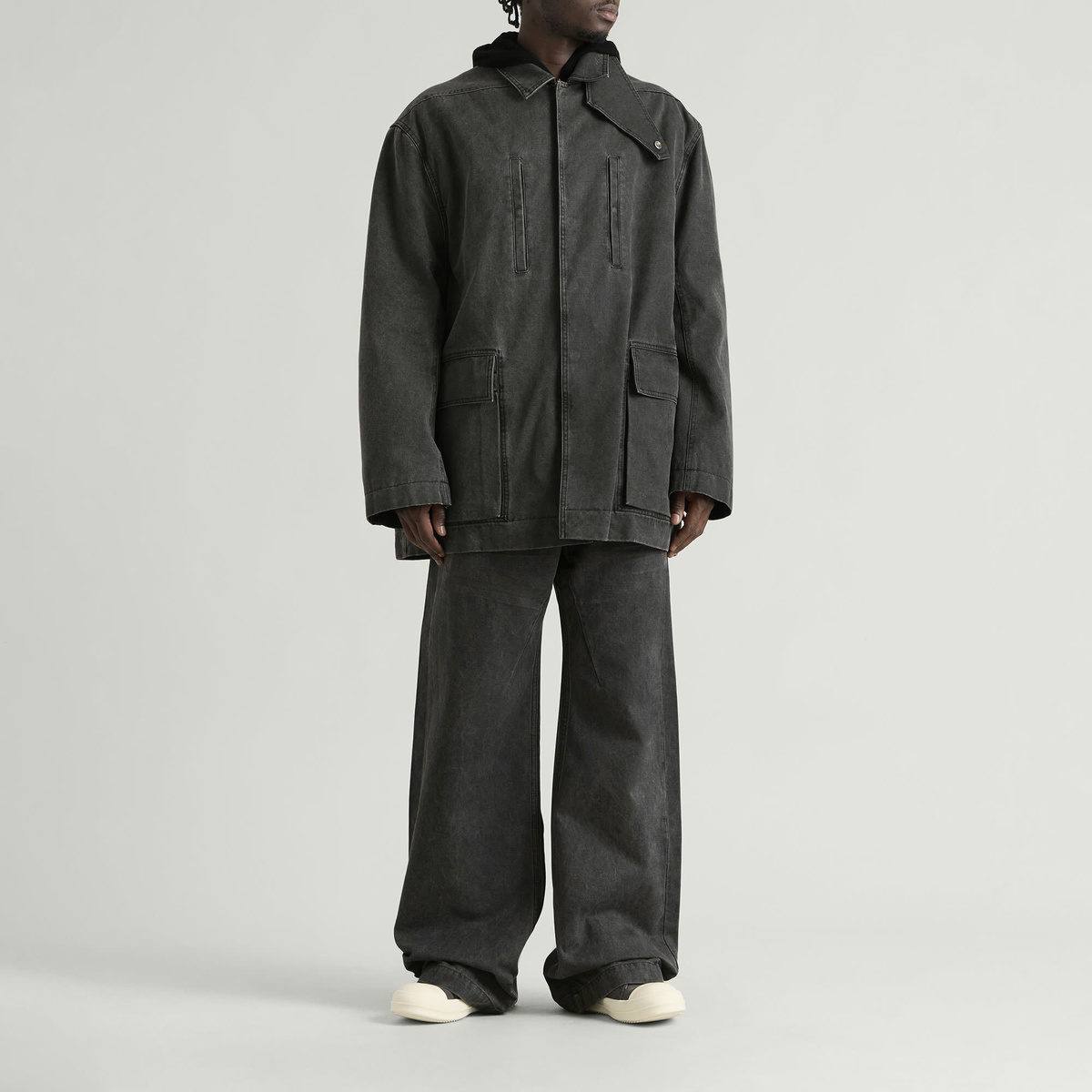 Rick Owens Men's Collared Canvas Mac in Gravel