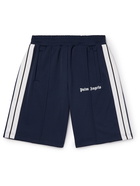 Palm Angels - Straight-Leg Striped Logo-Print Tech-Jersey Shorts - Blue