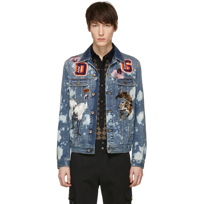 Photo: Dolce and Gabbana Blue Denim Embroidered Patches Jacket