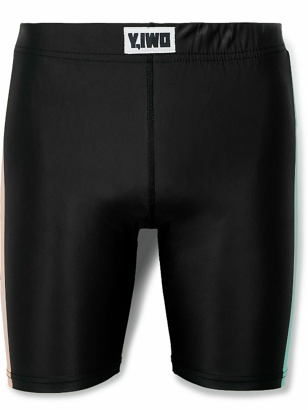 Photo: Y,IWO - Colour-Block Logo-Print Stretch-Jersey Shorts - Black
