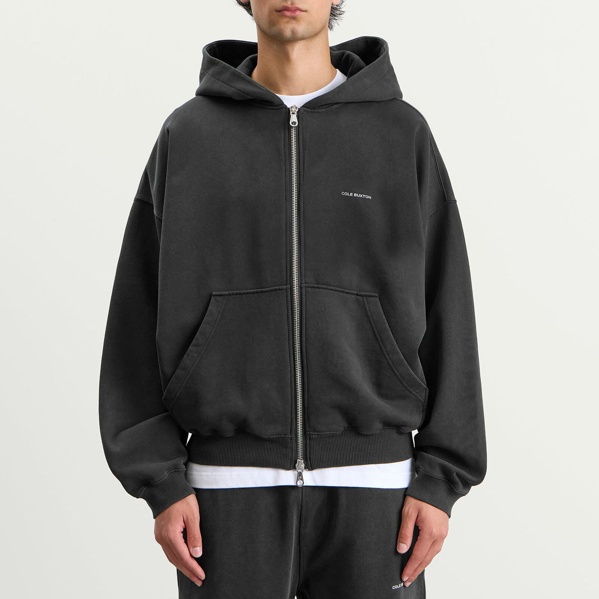 Cole Buxton Men's Mini Logo Zipped Hoodie in Vintage Black