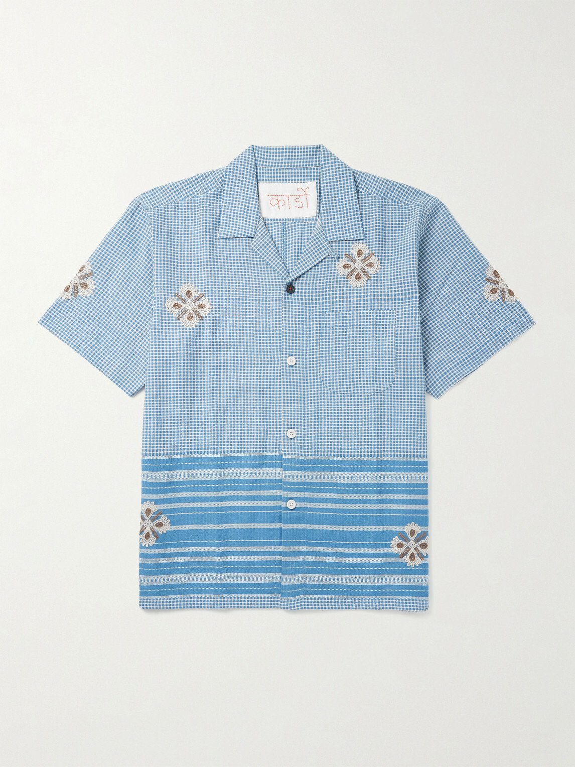 Kardo - Ayo Camp-Collar Embroidered Cotton Shirt - Blue