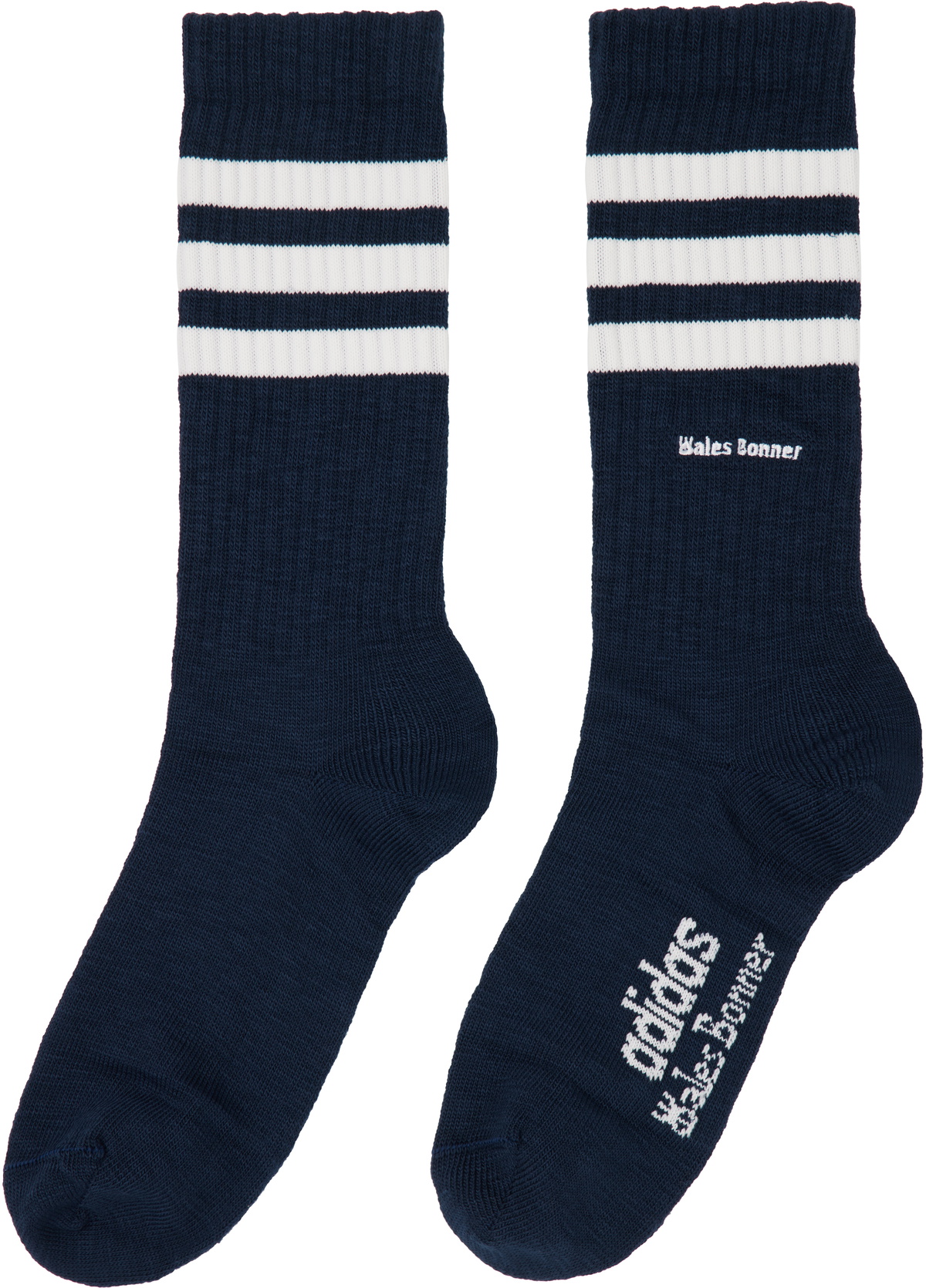 Wales Bonner Two-Pack Off-White & Navy adidas Originals Edition 3-Stripes Socks