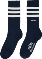 Wales Bonner Two-Pack Off-White & Navy adidas Originals Edition 3-Stripes Socks