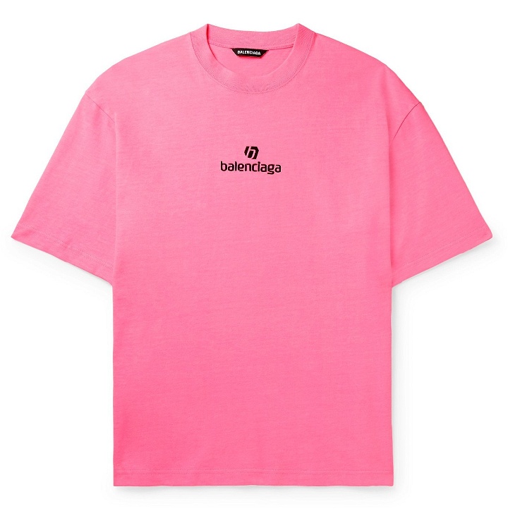 Photo: Balenciaga - Logo-Embroidered Cotton-Jersey T-Shirt - Pink