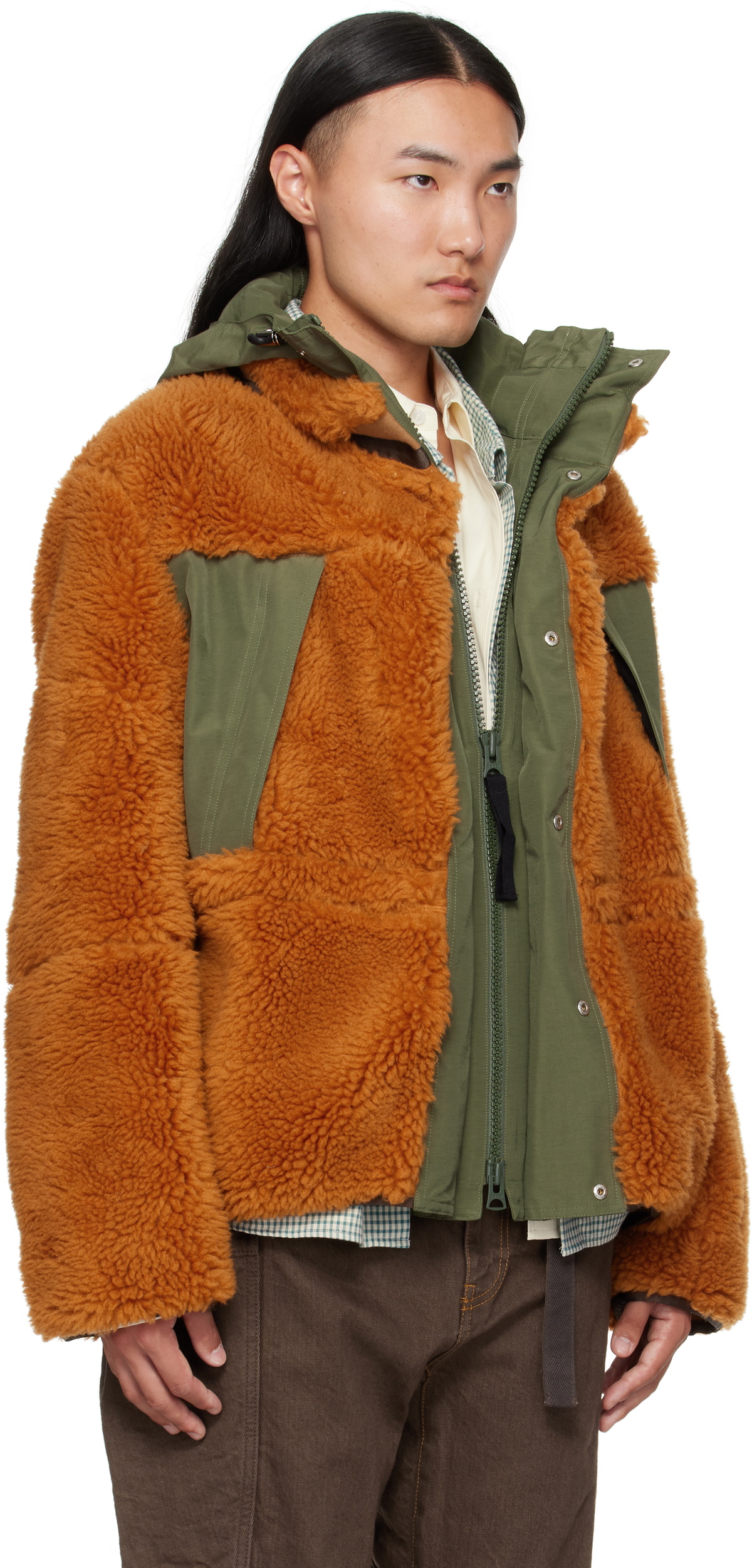 sacai Orange & Khaki Fleece & Grosgrain Jacket