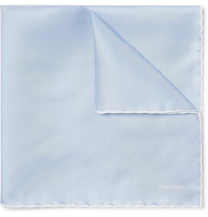 Photo: TOM FORD - Contrast-Tipped Silk-Twill Pocket Square - Men - Blue