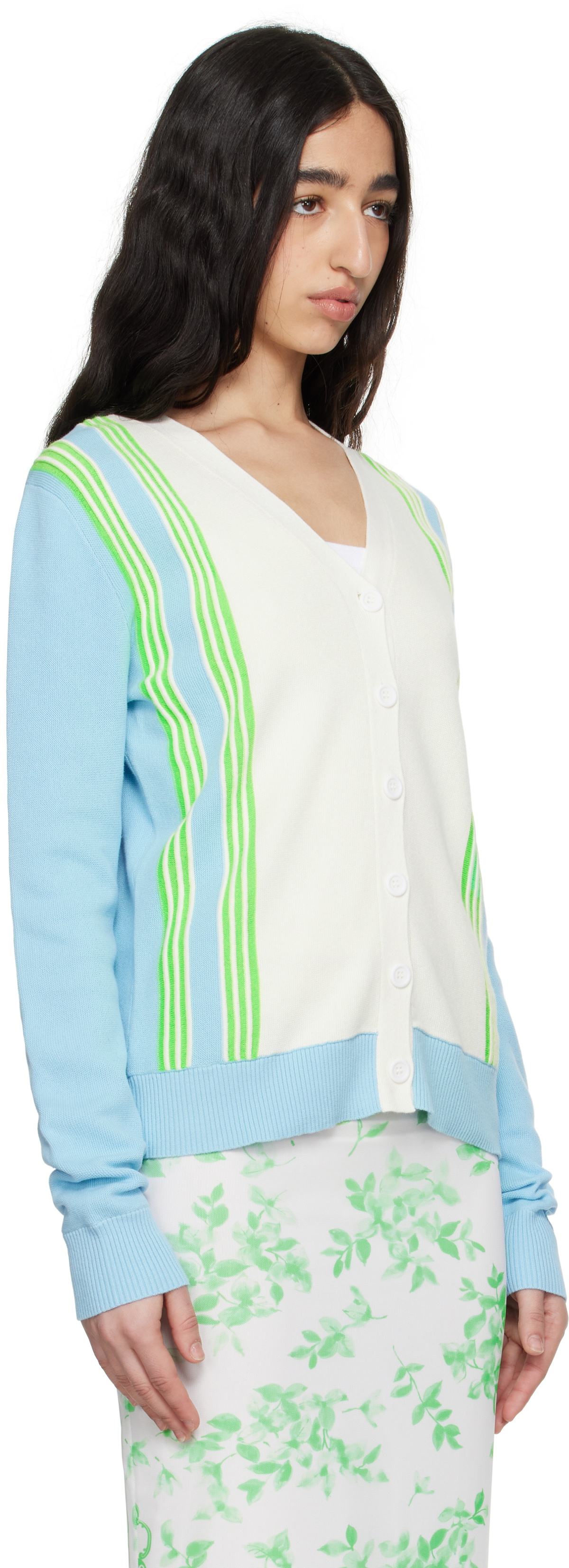 Anna Sui Blue & White Amalfi Knit Cardigan