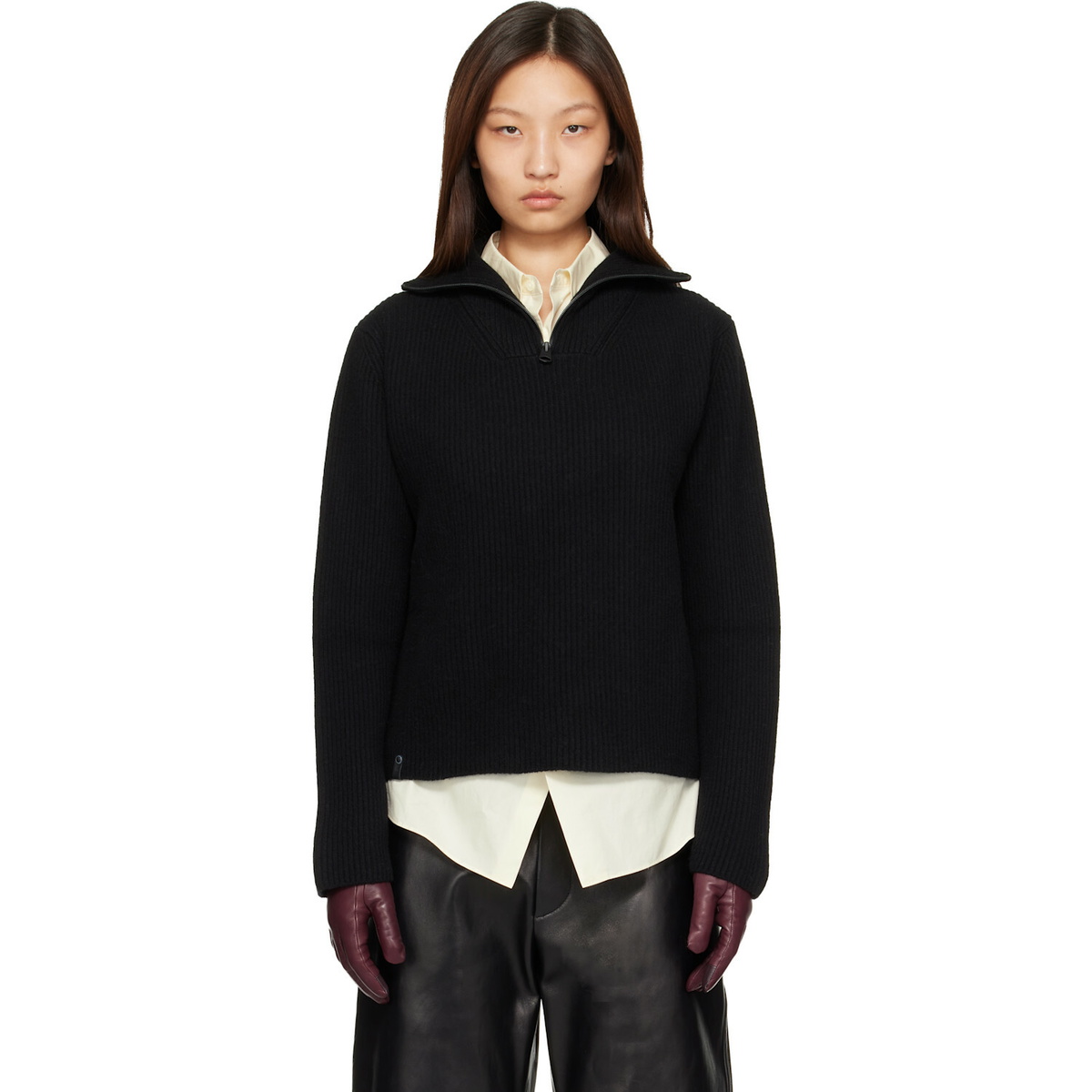 MACKAGE Black Gladys Knit Half-Zip Pullover Sweater