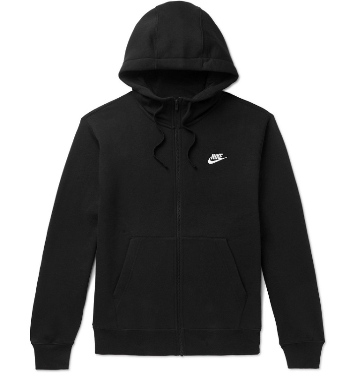 Photo: Nike - Logo-Embroidered Fleece-Back Cotton-Blend Jersey Zip-Up Hoodie - Black