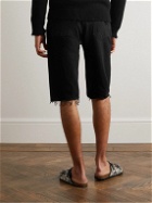 SAINT LAURENT - Straight-Leg Distressed Leather-Trimmed Denim Shorts - Black
