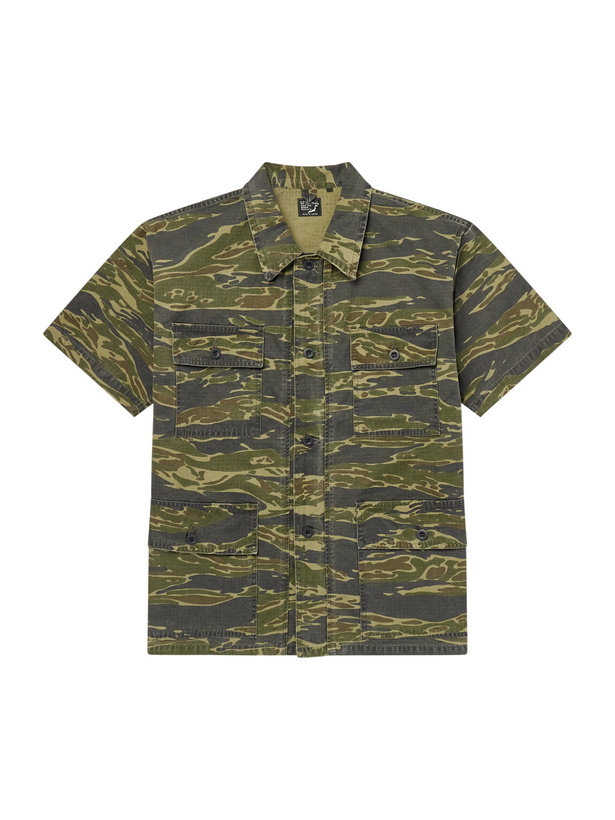 Photo: OrSlow - Camouflage-Print Cotton-Riptop Shirt - Green