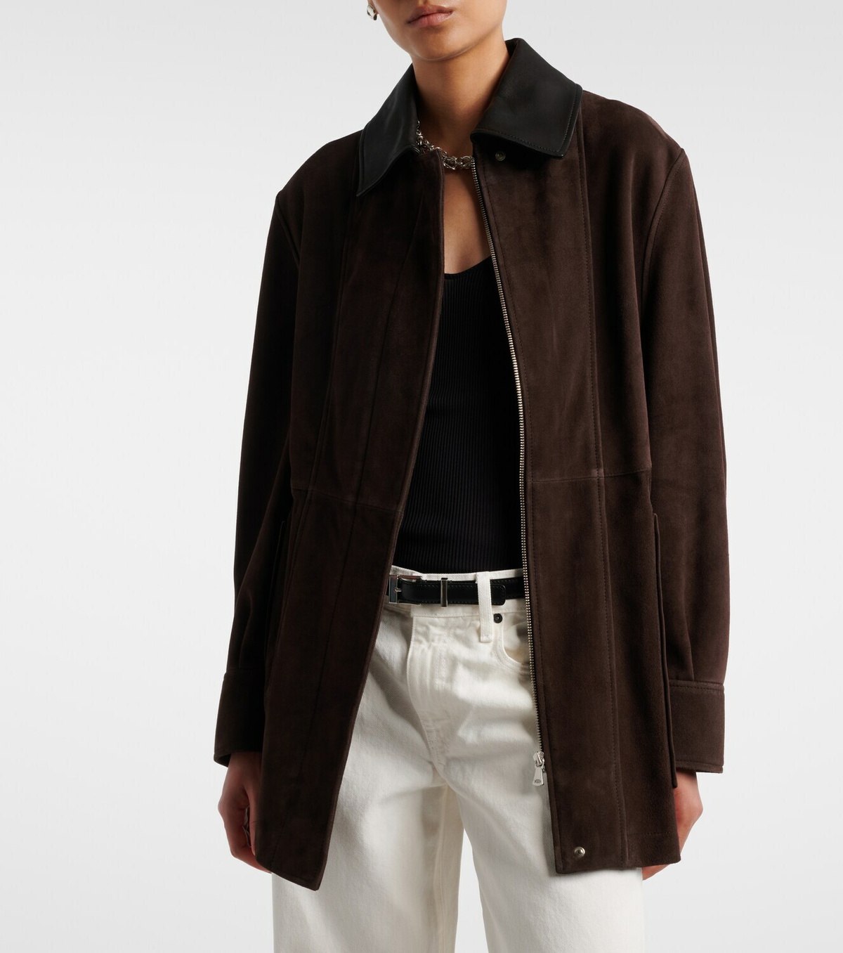Nour Hammour Grange leather-trimmed suede jacket